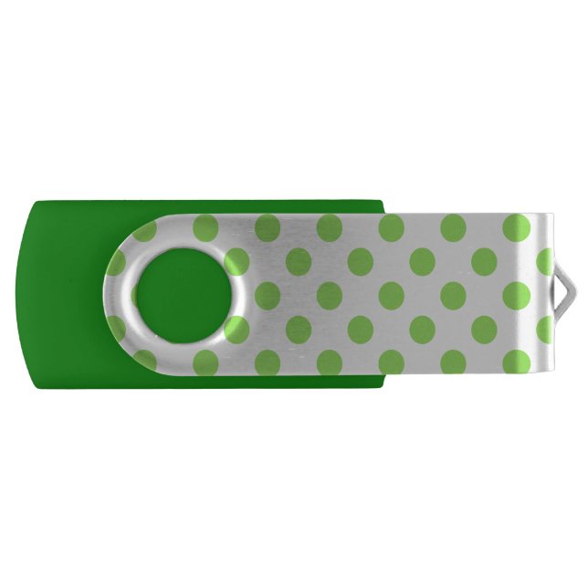 Lime and white polka dots USB flash drive (Front)