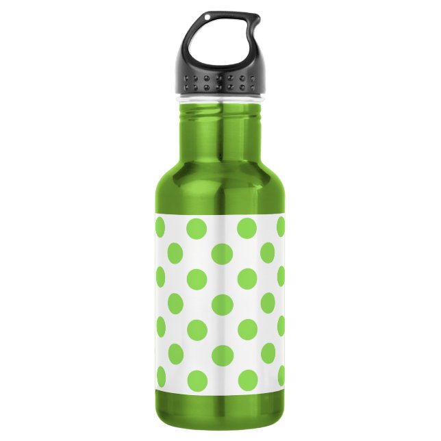 Lime and white polka dots water bottle (Front)
