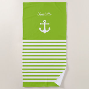 Lime and White Stripes Nautical Personalized Beach Towel