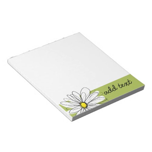 Lime and White Whimsical Daisy with Custom Text Notepad
