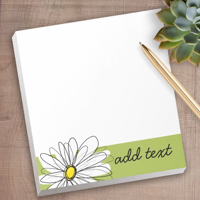 Lime and White Whimsical Daisy with Custom Text Notepad (Personalized Notepad)