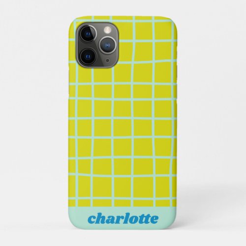 Lime Aqua Abstract Grid Lines Pattern Personalized iPhone 11 Pro Case