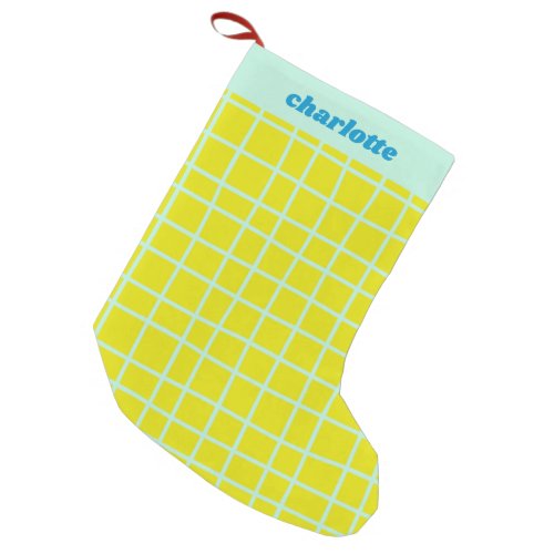 Lime Aqua Abstract Grid Lines Pattern Personalized Small Christmas Stocking