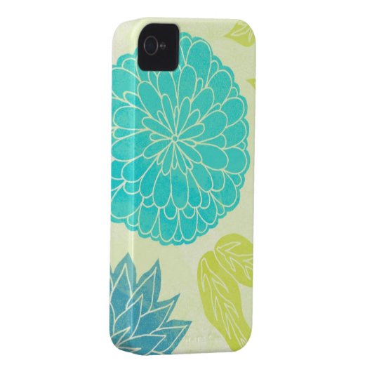 Lime & Aqua Flower Print Case-Mate iPhone Case (Back/Right)