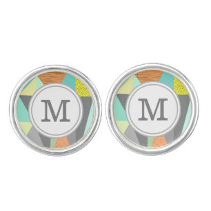 Lime Aqua Yellow Coral Abstract Triangle Monogram Cufflinks