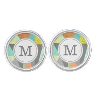 Lime Aqua Yellow Coral Abstract Triangle Monogram Cufflinks