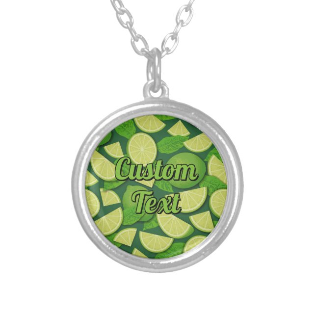 Lime Background Silver Plated Necklace (Front)