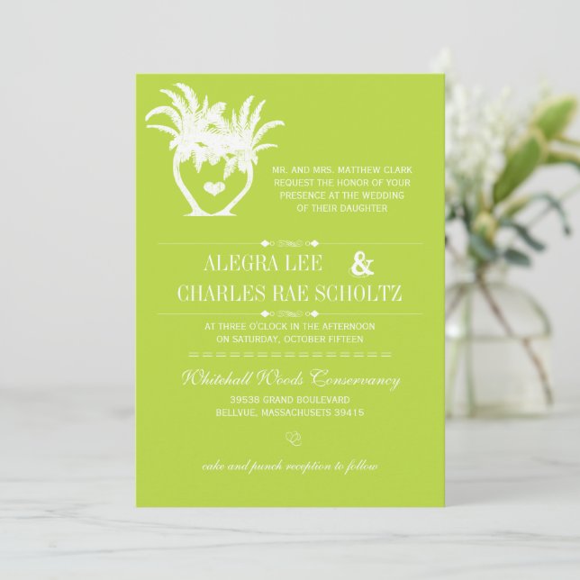 Lime Beach Palm Tree Destination Chalkboard Invitation (Standing Front)