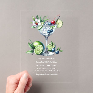 Lime Berry Martini Clear Modern Tropical Birthday Acrylic Invitations