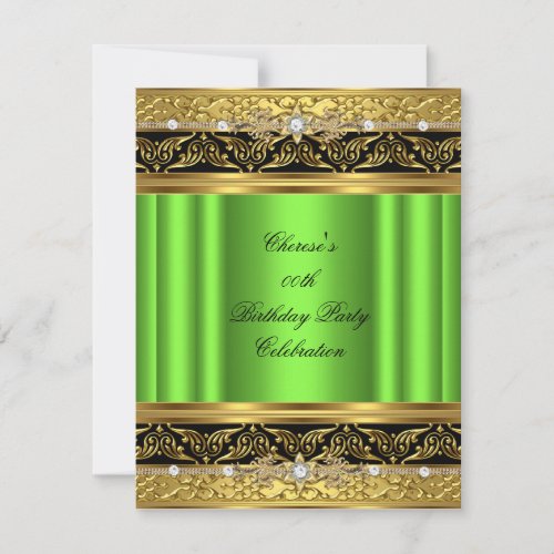 Lime Birthday Party Elegant Gold Diamond Black Invitation