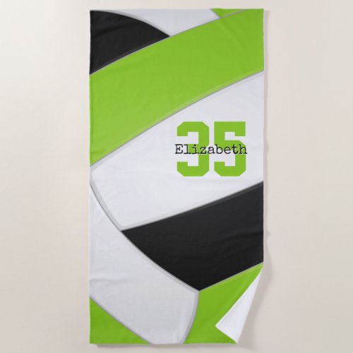 lime black and white girls volleyball personalized beach towel