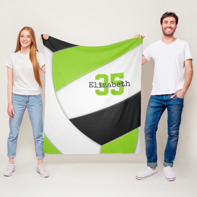 lime black and white girly volleyball personalized fleece blanket (In Situ)