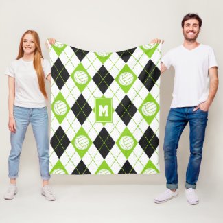 lime black argyle plaid volleyball monogrammed fleece blanket