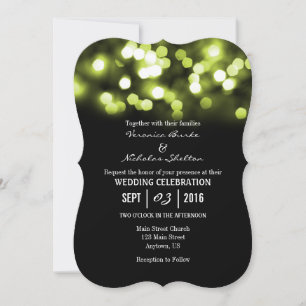 Lime Black Bokeh Glitter Lights Wedding Invites