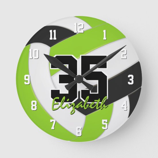 lime black girls personalized volleyball round clock