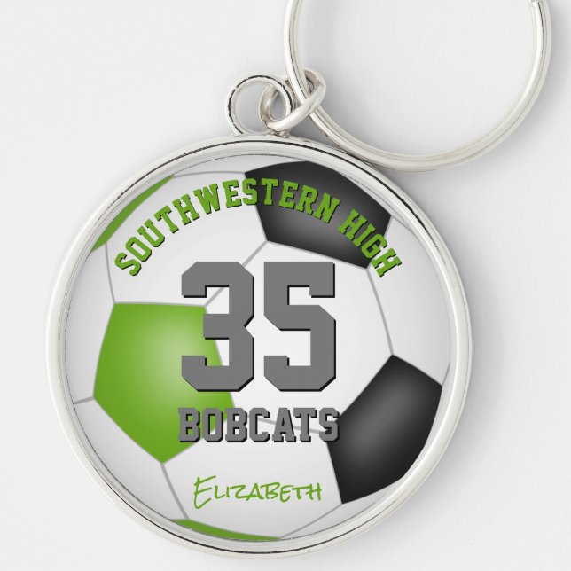 lime black girls sports soccer jersey number keychain (Front)