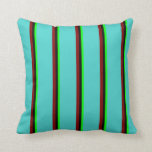 [ Thumbnail: Lime, Black, Maroon, and Turquoise Stripes Pillow ]