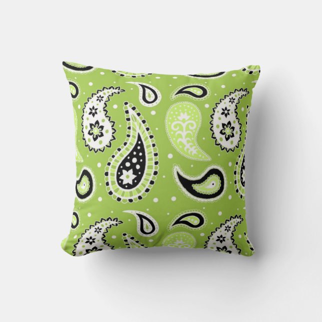 Lime Black Paisley Pattern Decorative Pillow (Front)
