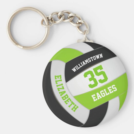 lime black personalized team name volleyball keychain