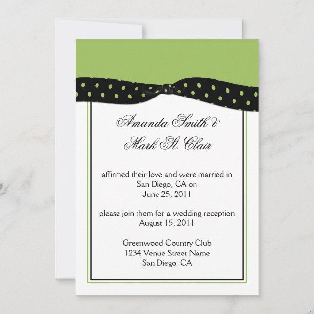 Lime Black Polka Dots Post Wedding Reception Invit Invitation (Front)
