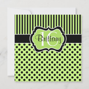 Lime Black Polka Dots Sixteenth Birthday Invite