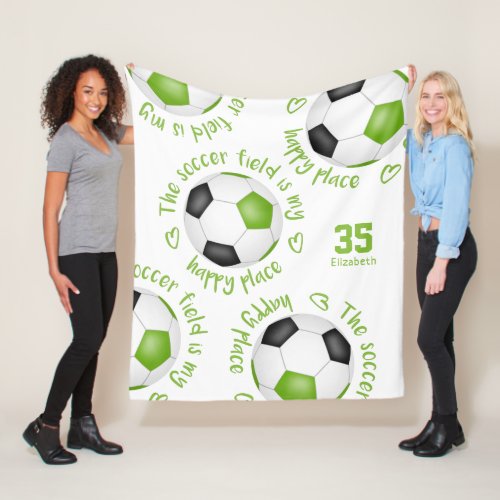 lime black soccer field my happy place girls fleece blanket