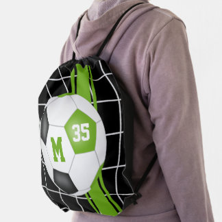 lime black sporty monogrammed soccer drawstring bag