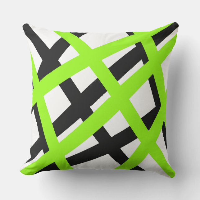 Lime Black Stripe Geometric Throw Pillow (Front)