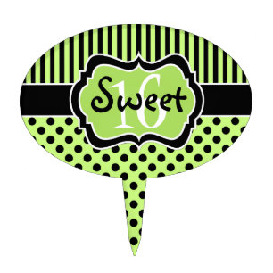 Lime, Black Stripes, Polka Dots Sweet 16 Cake Pick