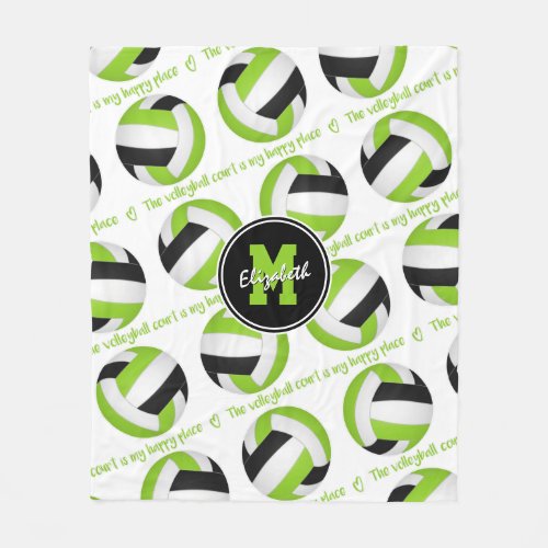 lime black The volleyball court is my happy place Fleece Blanket