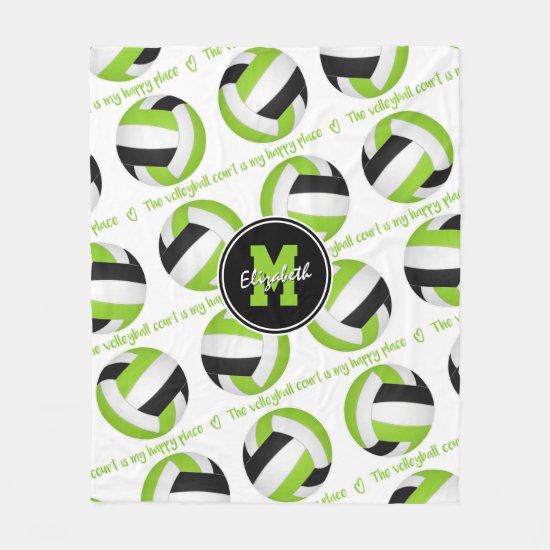 lime black The volleyball court is my happy place Fleece Blanket