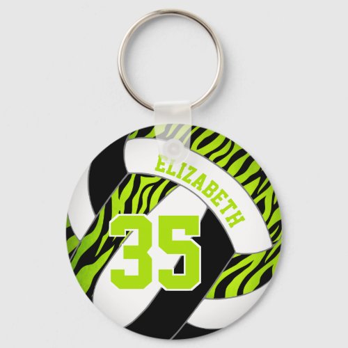 lime black w zebra stripes accent girls volleyball keychain