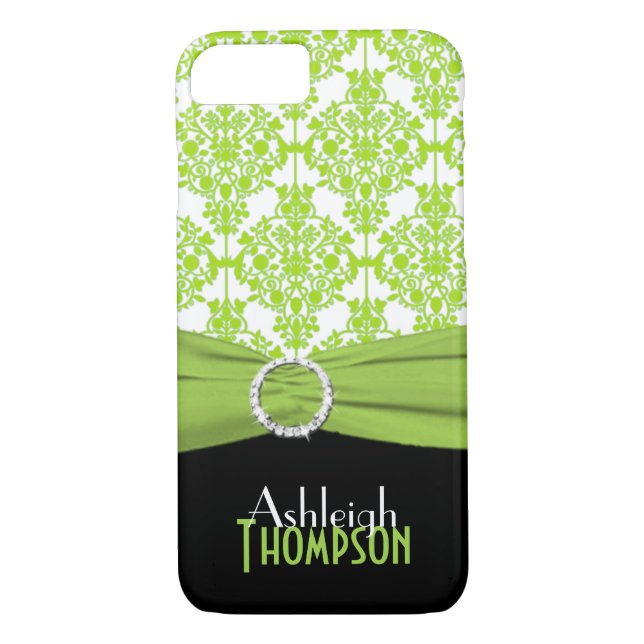 Lime, Black, White Damask iPhone 7 Case (Back)