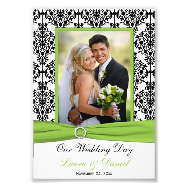 Lime, Black, White Damask Wedding Photo Print (Front)