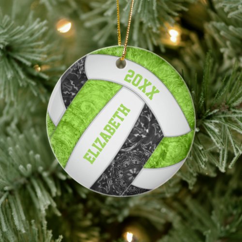 Lime black white girly sporty volleyball ceramic ornament