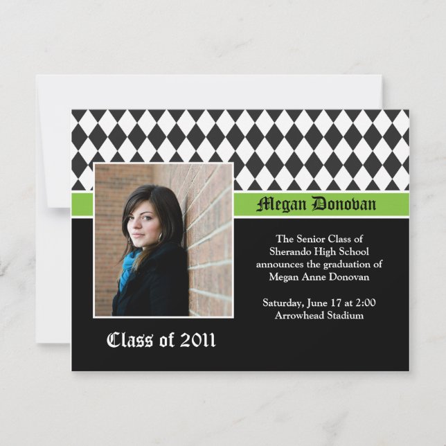 Lime Black White Graduation Invitation (Front)