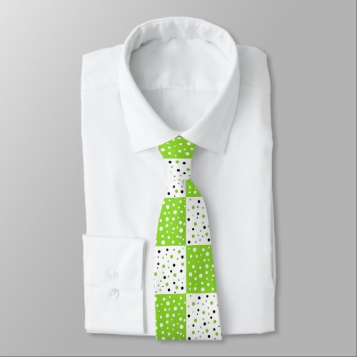 Lime Black  White Polka Dot Color Block Pattern Neck Tie