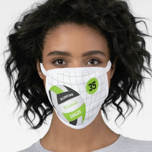 lime black white school club team name volleyball face mask