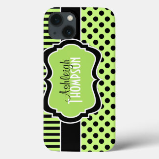 Lime, Black White Striped Polka Dots iPad Air Case
