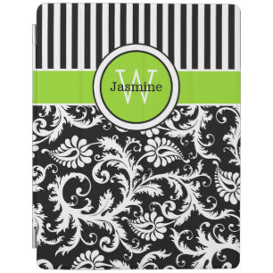 Lime Black White Stripes, Damask iPad 2/3/4 Cover