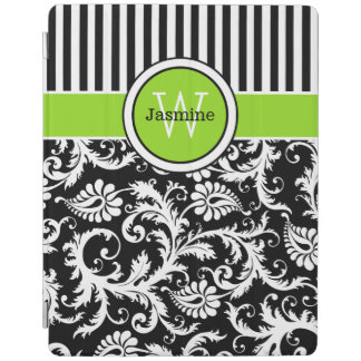 Lime Black White Stripes, Damask iPad 2/3/4 Cover