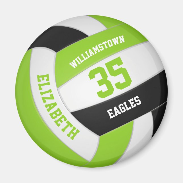 lime black white volleyball with team name magnet (Front)