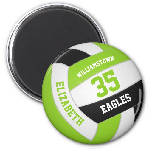 lime black white volleyball with team name magnet
