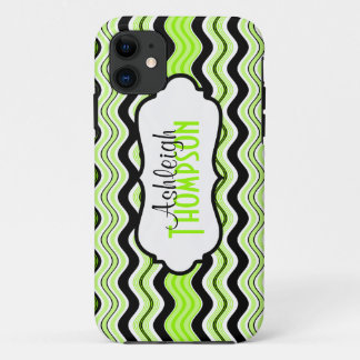 Lime, Black, White Wavy Stripes iPhone 5 Case