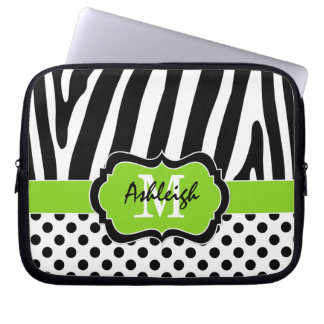 Lime Black Zebra Stripes Polka Dots Laptop Case