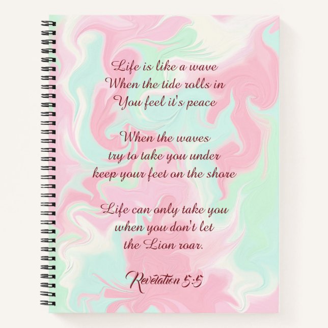 Lime Blend Marble Journal.. Life is Like a Wave Notebook (Front)