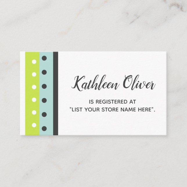 Lime, Blue and Dark Gray Gift Registry Insert Card (Front)