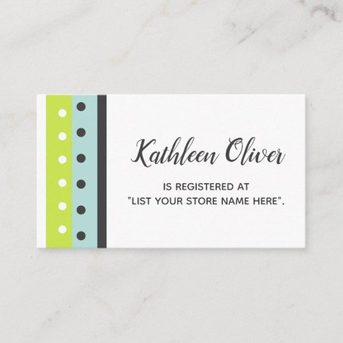 Lime Blue and Dark Gray Gift Registry Insert Card