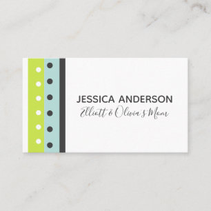 Lime, Blue and Gray Dots and Stripes Calling Card