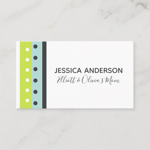 Lime Blue and Gray Dots and Stripes Calling Card